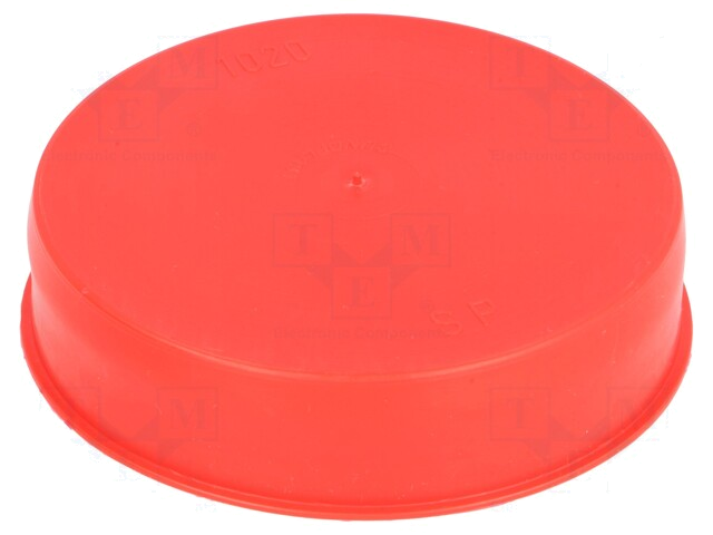 Afdekdopje; Lichaam: rood; Buitendiam: 103,3mm; H: 23mm; Mat: LDPE Afdekdopje; Lichaam: rood; Buitendiam: 103,3mm; H: 23mm; Mat: LDPE